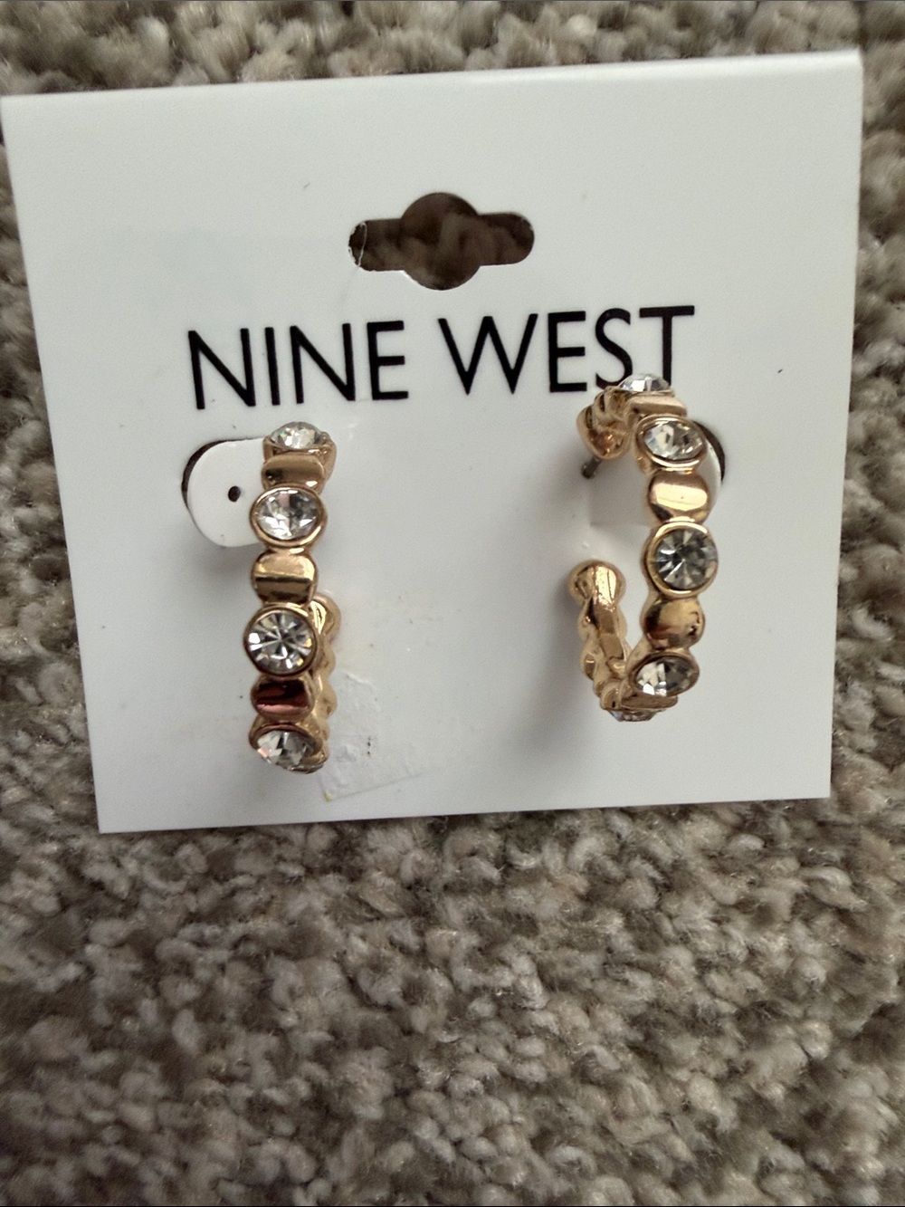 Nine West Gold Hoop Earrings with Clear Crystals